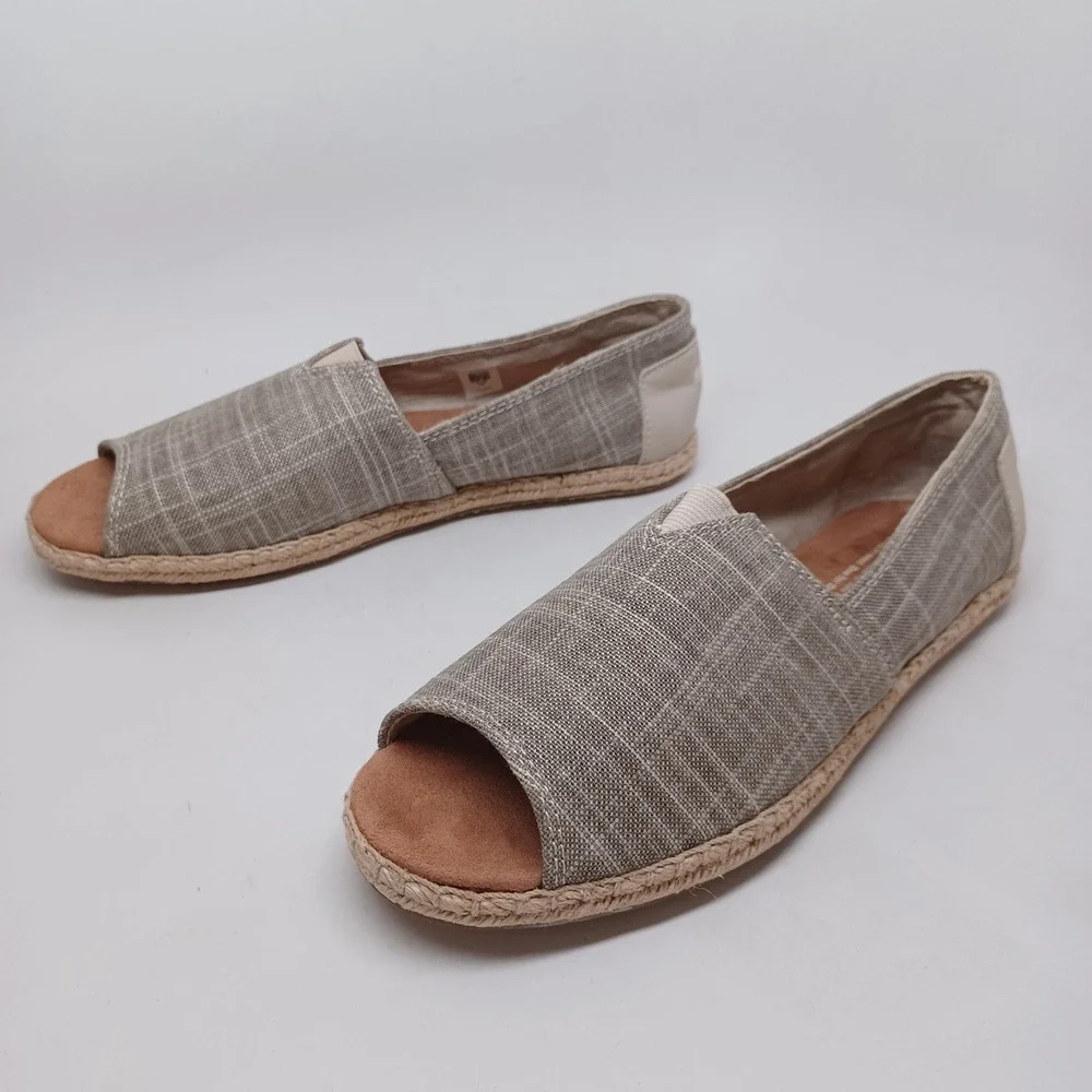 TOMS Womens Linen Grid Open Toe Alpargata Espadrille Slip On Shoes Size 7.5
